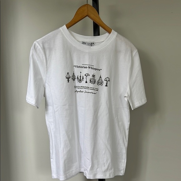 Zara Tops - Zara White Graphic T-Shirt size small